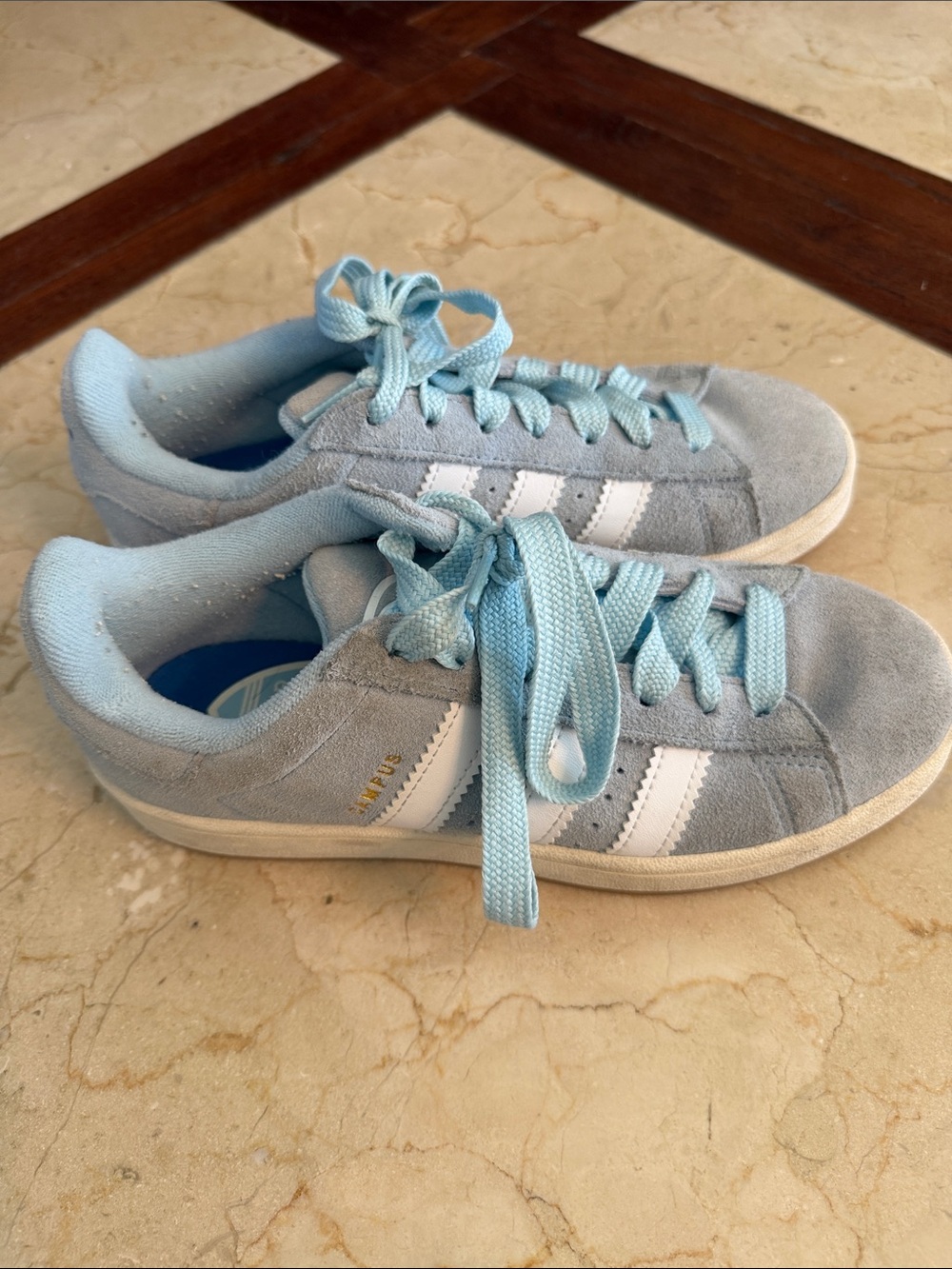adidas Light Blue Suede Kids Sneakers with White Stripes